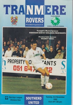 Tranmere Rovers v Southend United Match Programme 1992-11-03